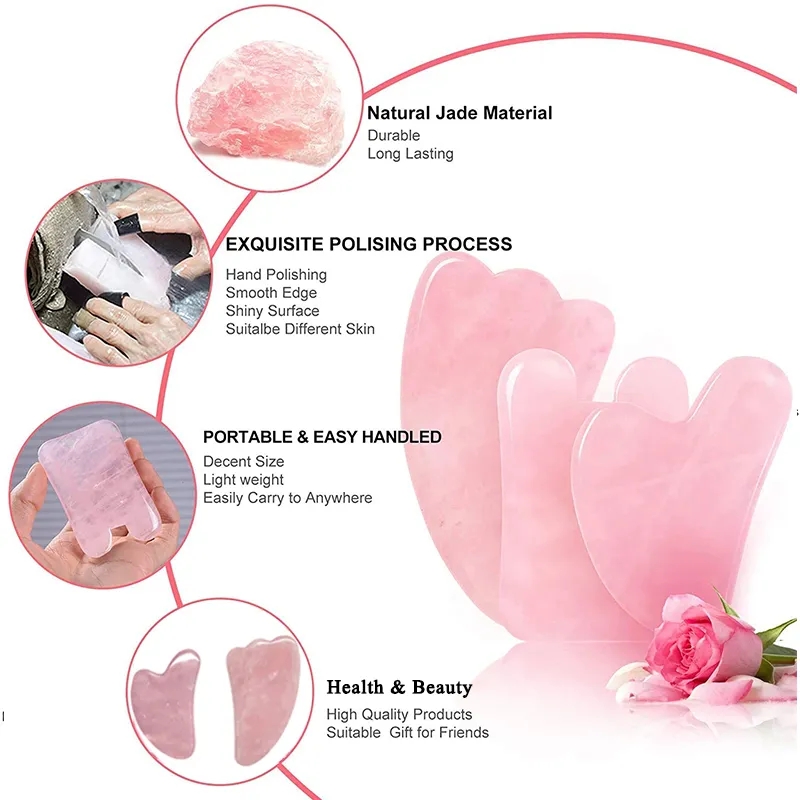 Jade Roller Gua Sha - Grattoir à Gouache en Quartz Rose,