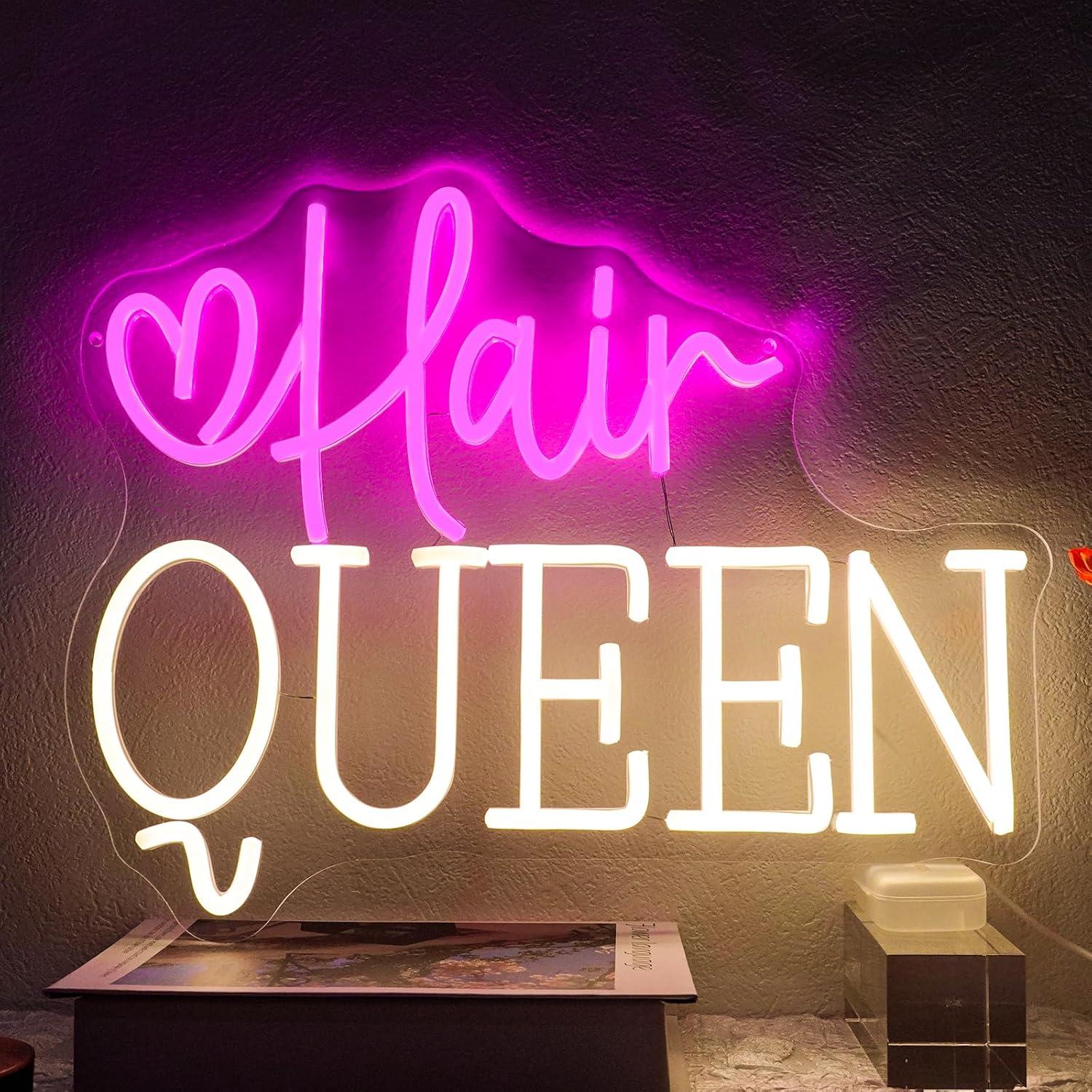 Beauty Makeup Studio - Enseigne lumineuse néon Hair Queen, dimmable,